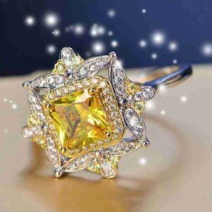 Sterling Silver Princess Cut Citrine Ring